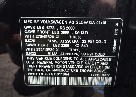 2016 Volkswagen Touareg Vr6 Executive из США, поврежденный, VIN WVGEF9BPXGD011654